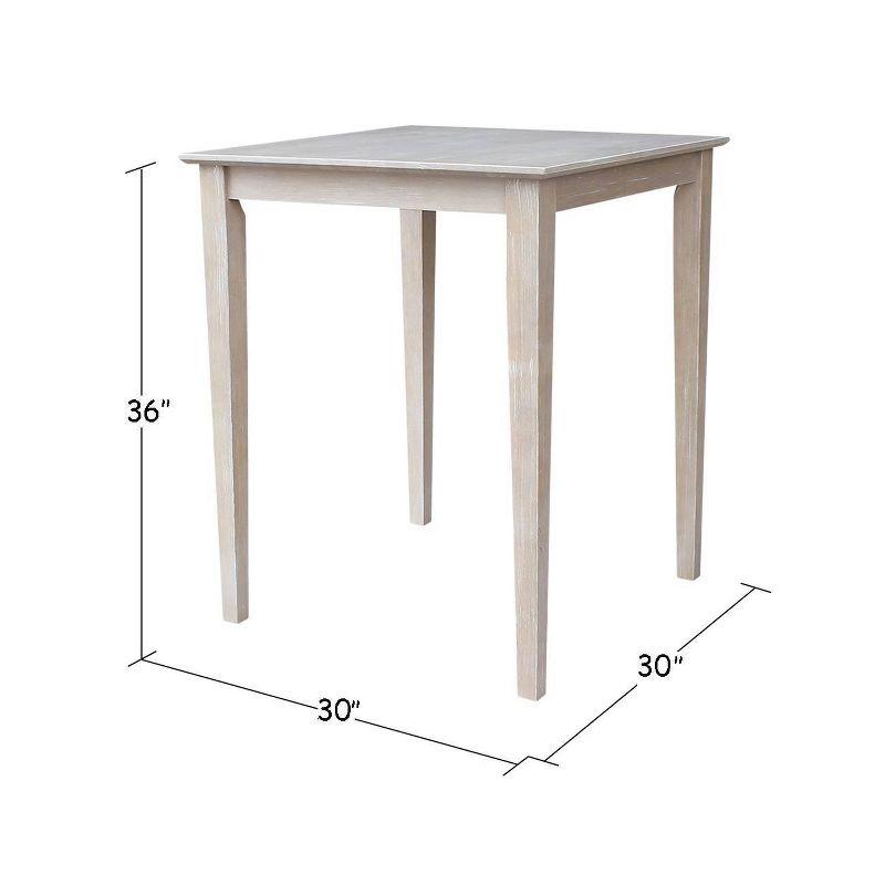 Solid Wood 30" X 30" Counter Height Table Washed Gray Taupe - International Concepts: Parawood, Square, Pedestal Base