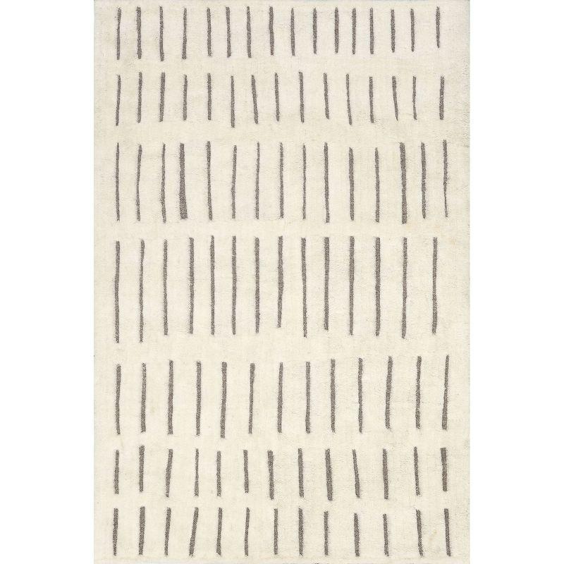 Handmade White and Gray Wool Striped 4' x 6' Area Rug