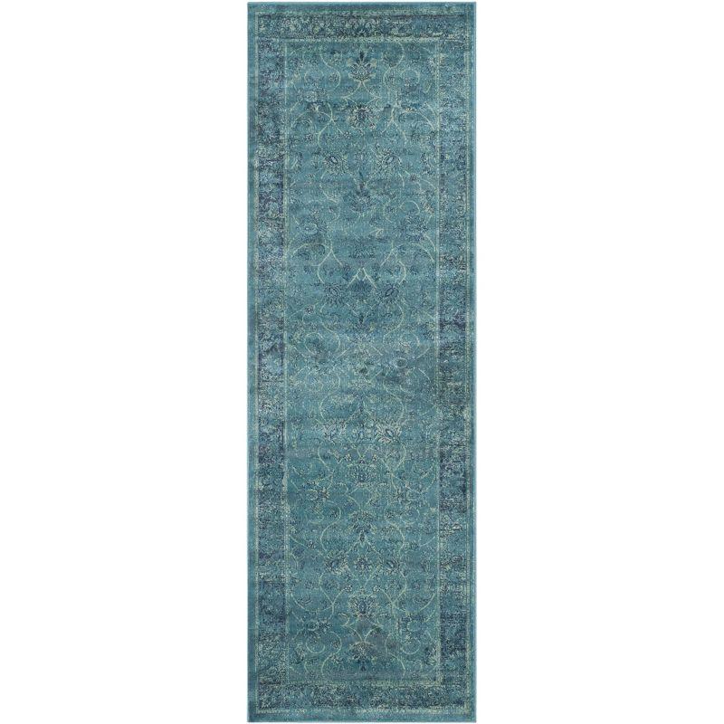 Hand-Knotted Blue Viscose Traditional Runner Rug