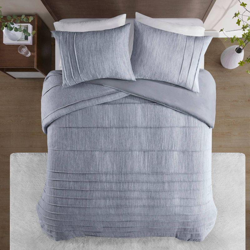 Gray Pleated Microfiber Full/Queen Duvet Cover Set