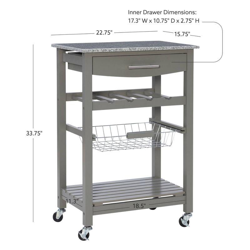 Gray Granite Top Kitchen Cart with Wine and Spice Rack