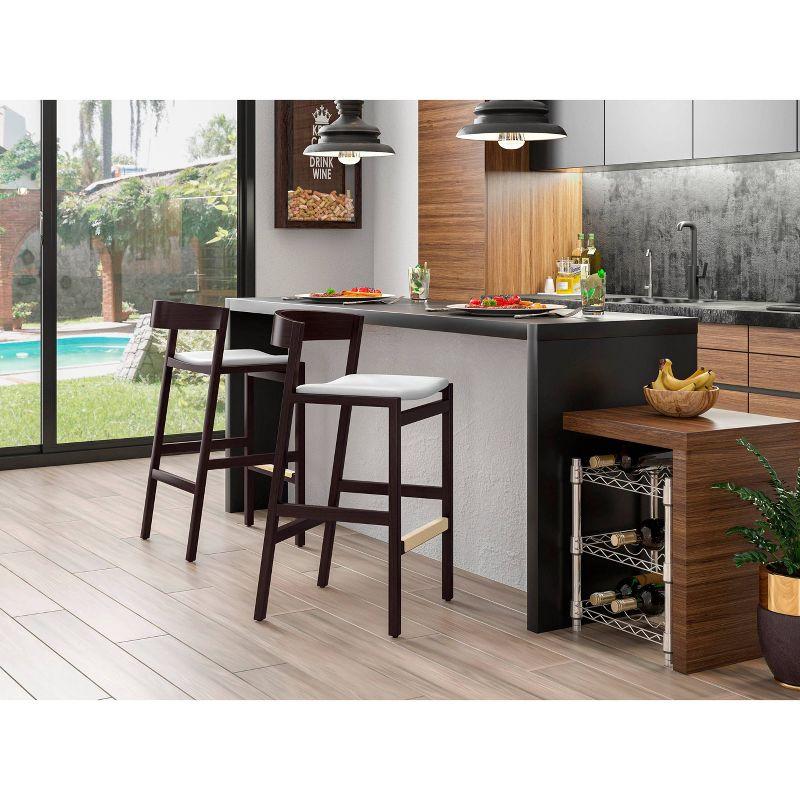 Set of 2 Klismos Upholstered Beech Wood Barstools Ivory - Manhattan Comfort: 30" Fixed Height, Foam Padded