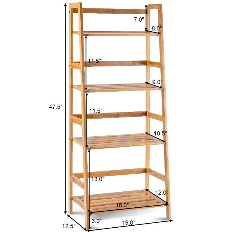 Costway Multifunctional 4 Shelf Bamboo Bookcase Ladder Plant Flower Stand Rack Storage White/Natural