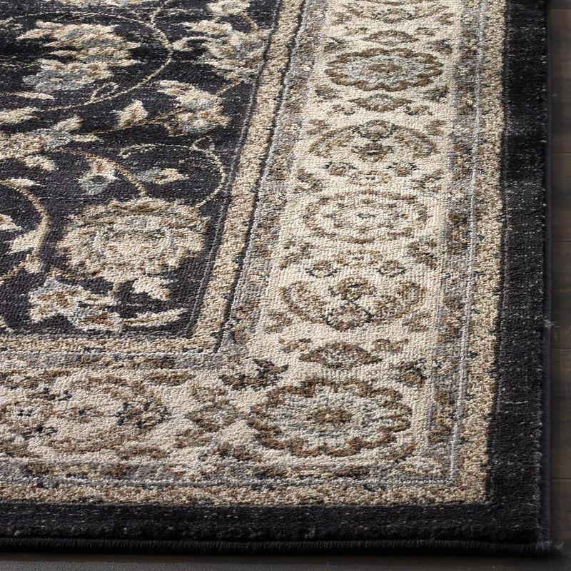 Anthracite and Cream Floral Border Rectangular Area Rug