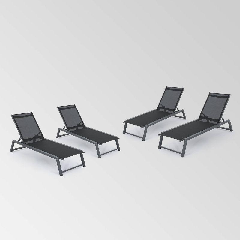 Myers Black Aluminum Adjustable Chaise Lounge Set of 4