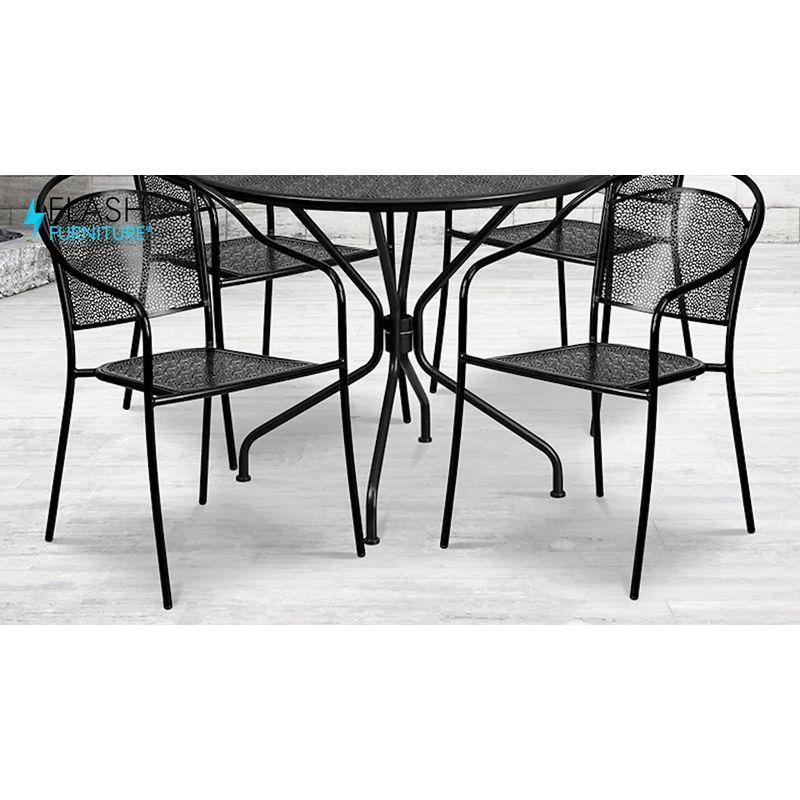 Flash Furniture Oia Commercial Grade 35.25" Round Black Indoor-Outdoor Steel Patio Table Set with 4 Round Back Chairs