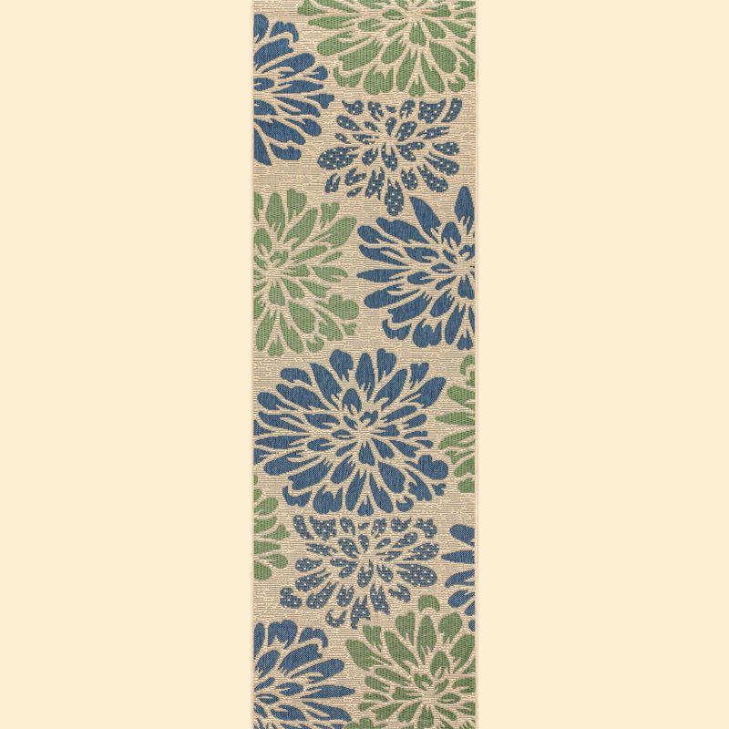 2'x8' Zinnia Modern Floral Textured Weave Indoor/Outdoor Runner Rug, Navy/Green - JONATHAN Y