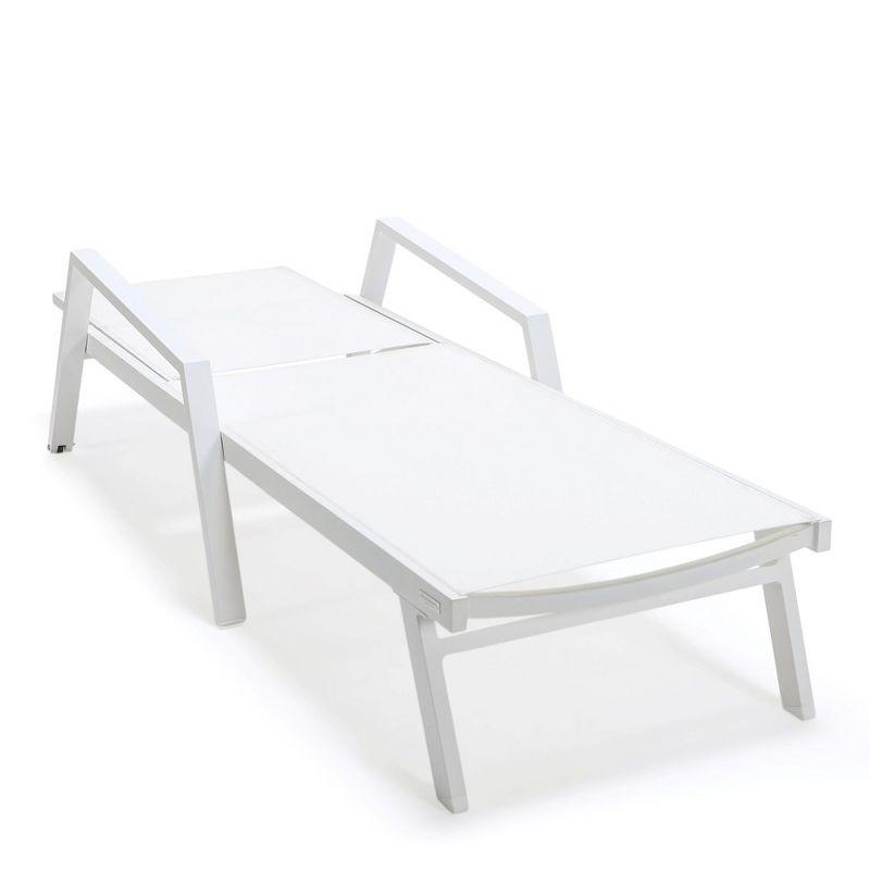 LeisureMod Marlin Patio Sling Chaise Lounge Chair With Arms in White Aluminum, White