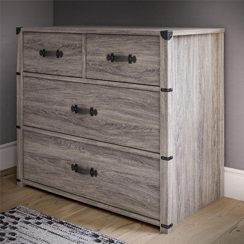 Gray Oak 4-Drawer Nursery Dresser with Leather Pulls