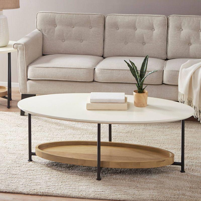 Blandford Coffee Table White/Natural - Madison Park: Metallic Finish, Open Shelf, Oval Shape for Living Room