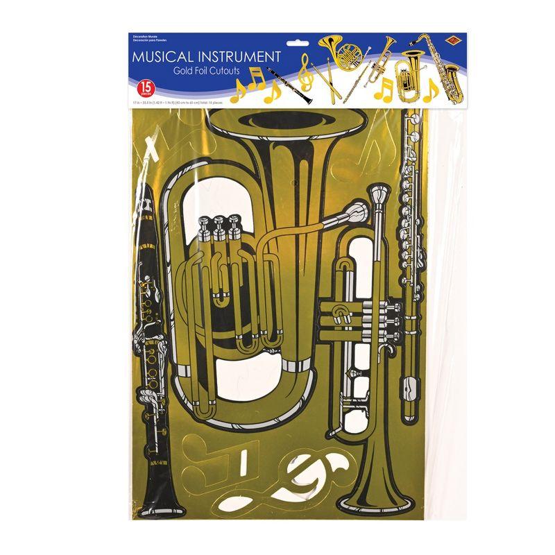 Beistle Gold Foil Musical Instrument Cutouts, 17"-23.5", (15/Pkg) Multicolored