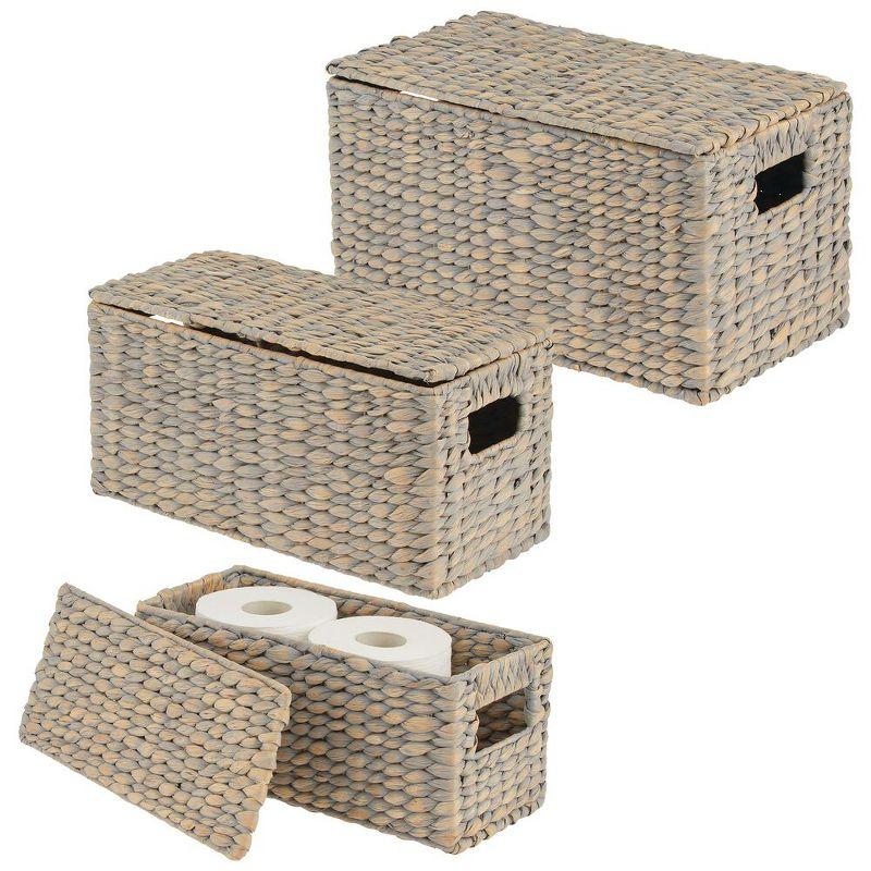 Gray Wicker Rectangular Storage Basket Set with Lids