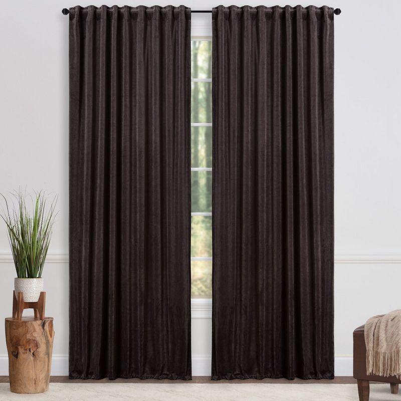 Chanasya 2pk Solid Velvet Room Darkening Blackout Privacy Window Curtain Panels - Set of 2 - 52 x 96 Inches Long - Charcoal