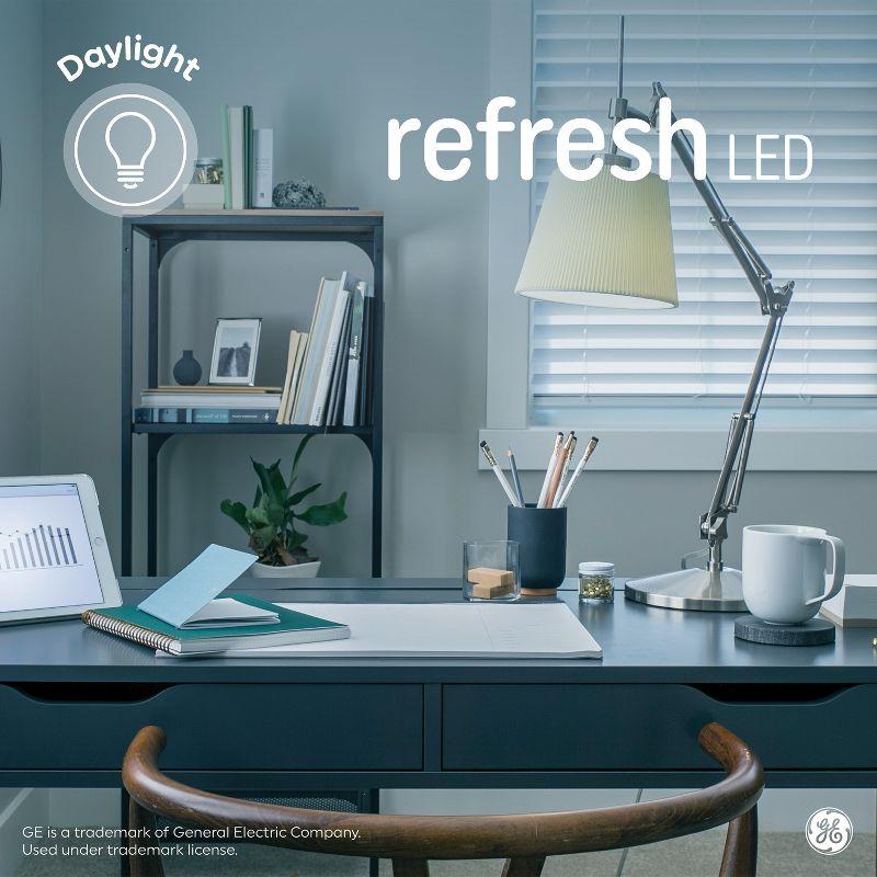 GE 3pk 60W Refresh T8 LED Light Bulbs Daylight: E12 Candelabra Base, Dimmable, 500 Lumens, 5000K, Suitable for Wet Locations