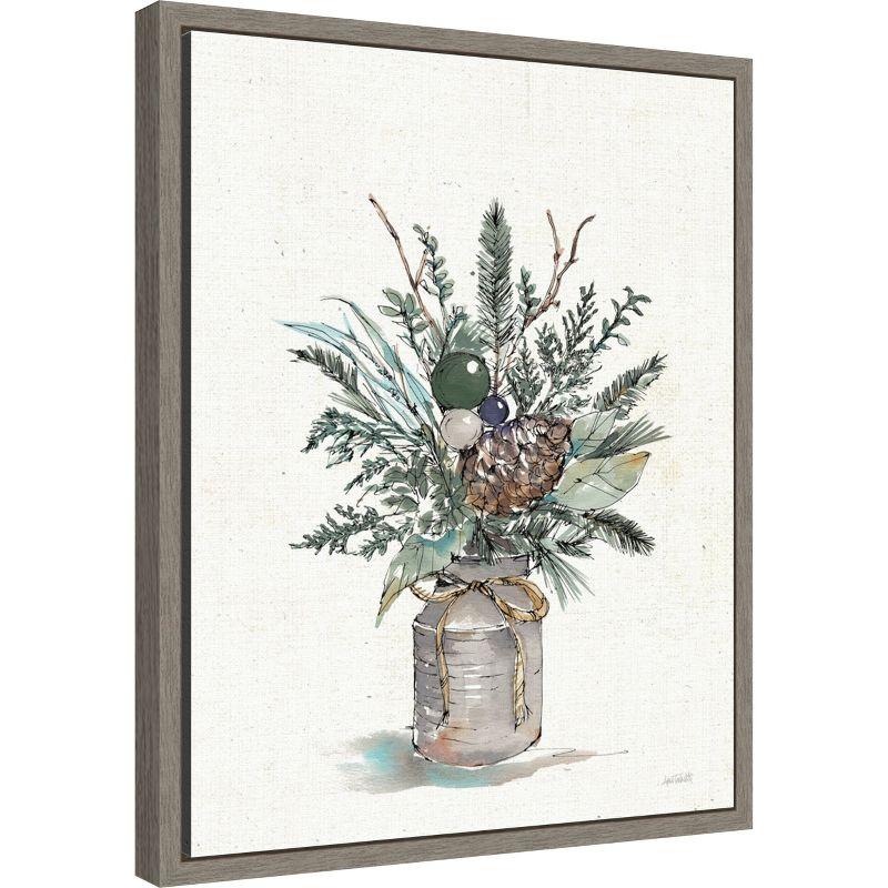 Amanti Art Seasonal Charm Greenery I (Christmas Vase) by Anne Tavoletti Canvas Wall Art Print Framed 16 x 20-in.