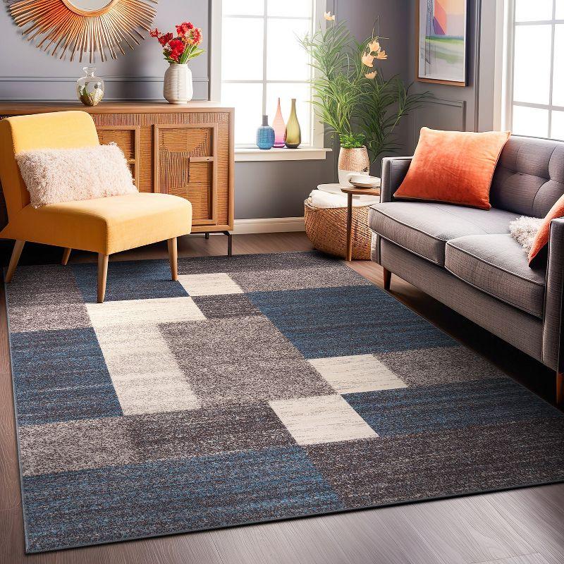 World Rug Gallery Modern Boxes Design Non-slip (Non-skid) Blue 3'3" x 5' Area Rug