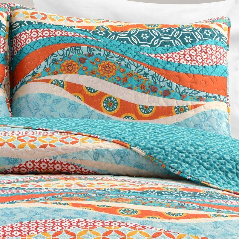 Turquoise and Orange Cotton Reversible Full Quilt Set