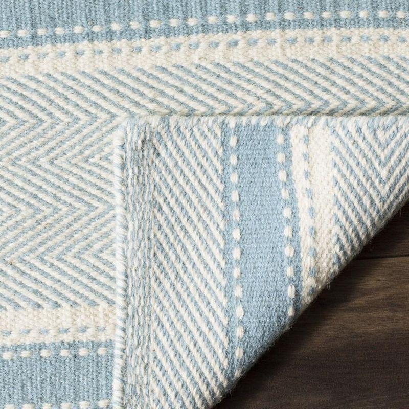 Nomadic Essence Light Blue Striped Handwoven Wool-Cotton Rug