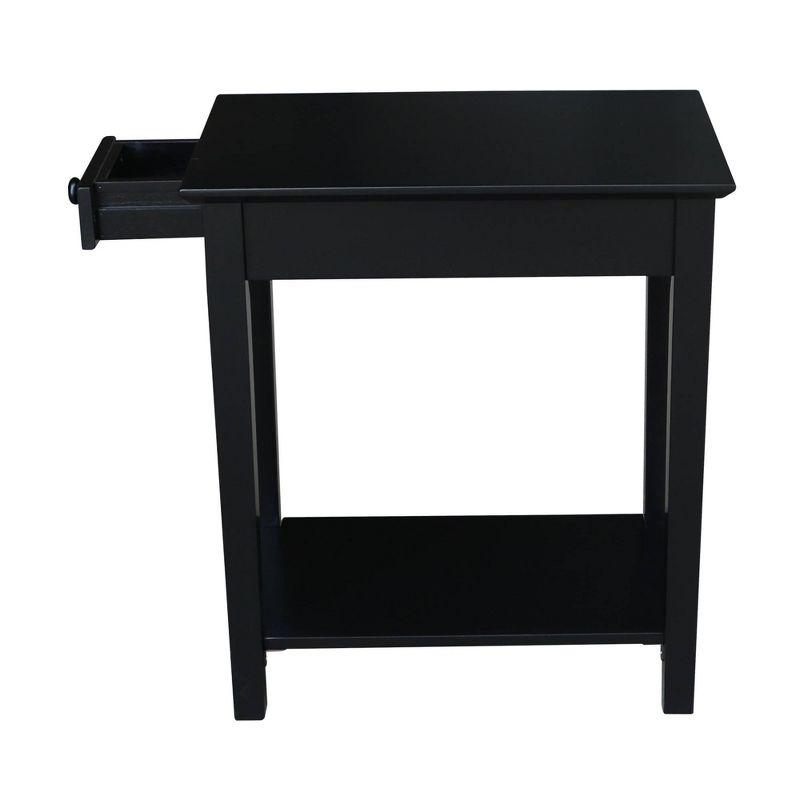 International Concepts Narrow End Table Black: Sleek Design with Drawer & Fixed Shelf for Living Room