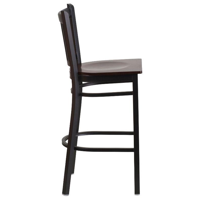 Elegant Black Metal and Walnut Wood Barstool with Vertical Back