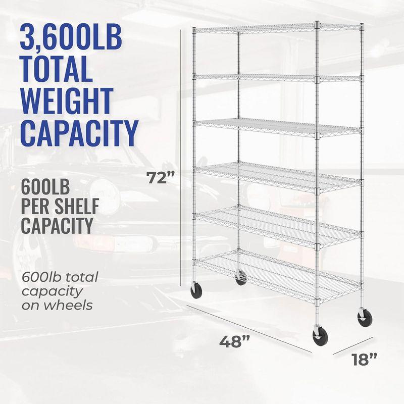 SafeRacks 6 Tiered Storage Shelves w/Heavy Duty Steel Wire Shelving Unit, Silver