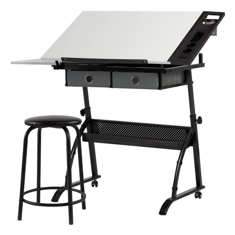 Core Drawing Table & Stool Set, Adjustable Art Desk with Storage, Charcoal Black/White - Studio Designs: Laminate Surface, Metal Frame