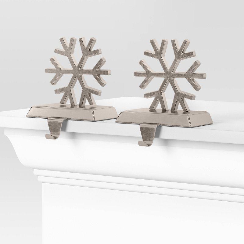 2pk Metal Snowflake Christmas Stocking Holder Silver - Wondershop™