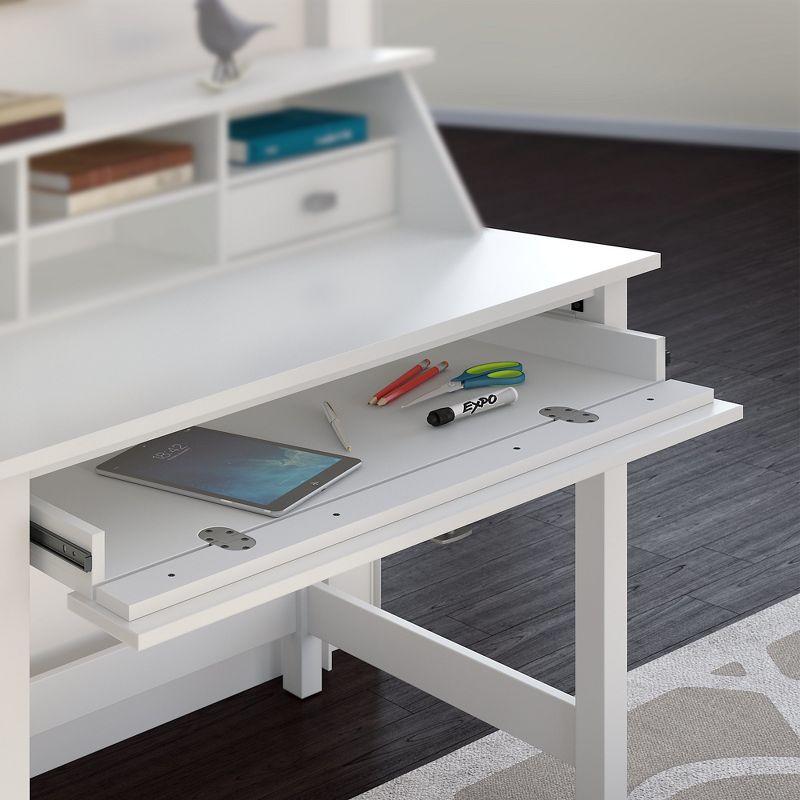 Broadview Computer Desk with Drawers Pure White - Bush Furniture: Mid-Century Modern, MDF, Office Furniture