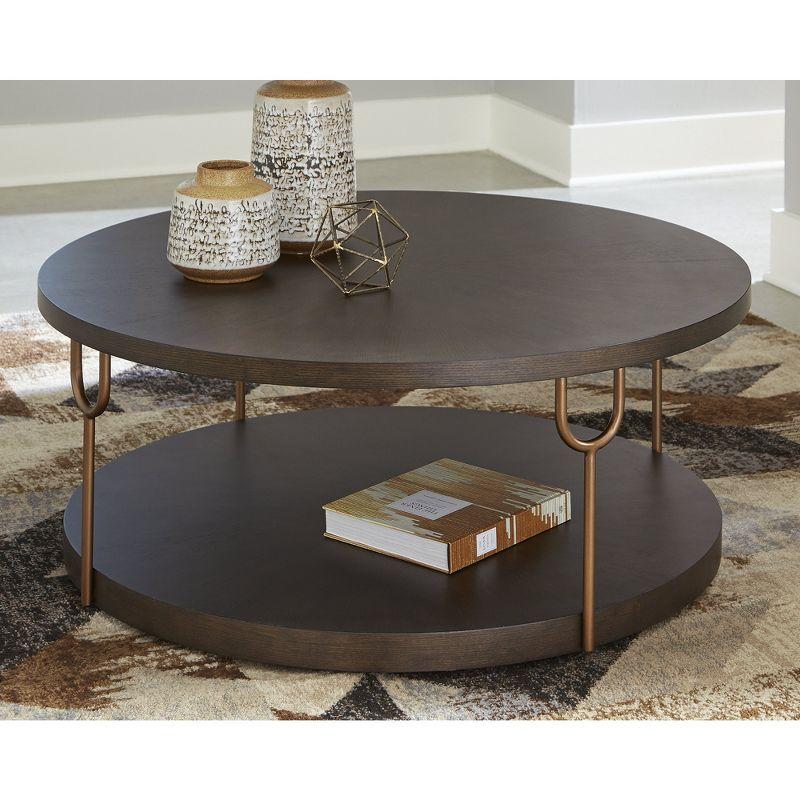 Signature Design by Ashley Contemporary Brazburn Coffee Table, Dark Brown/Gold Finish