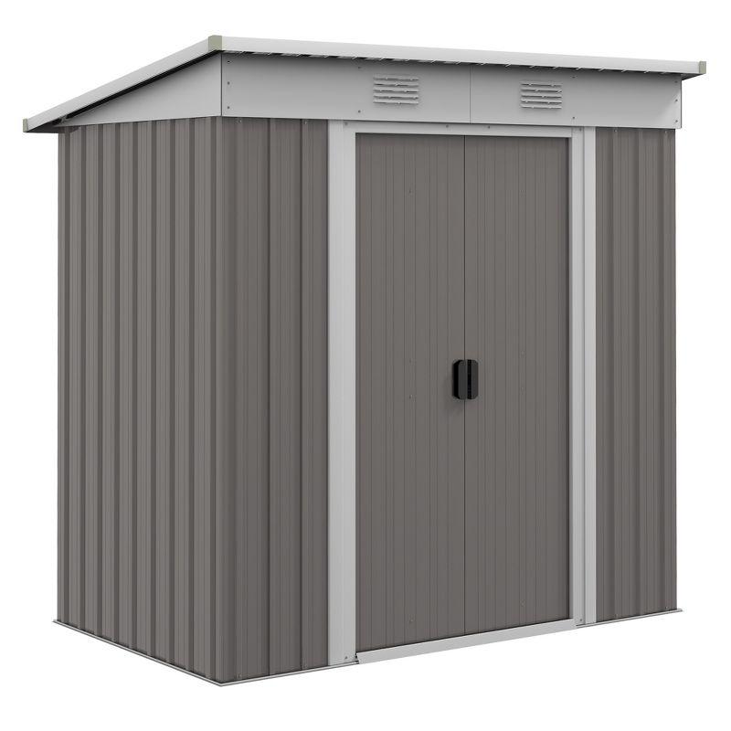 Gray Metal Garden Shed with Dual Locking Doors and Vents