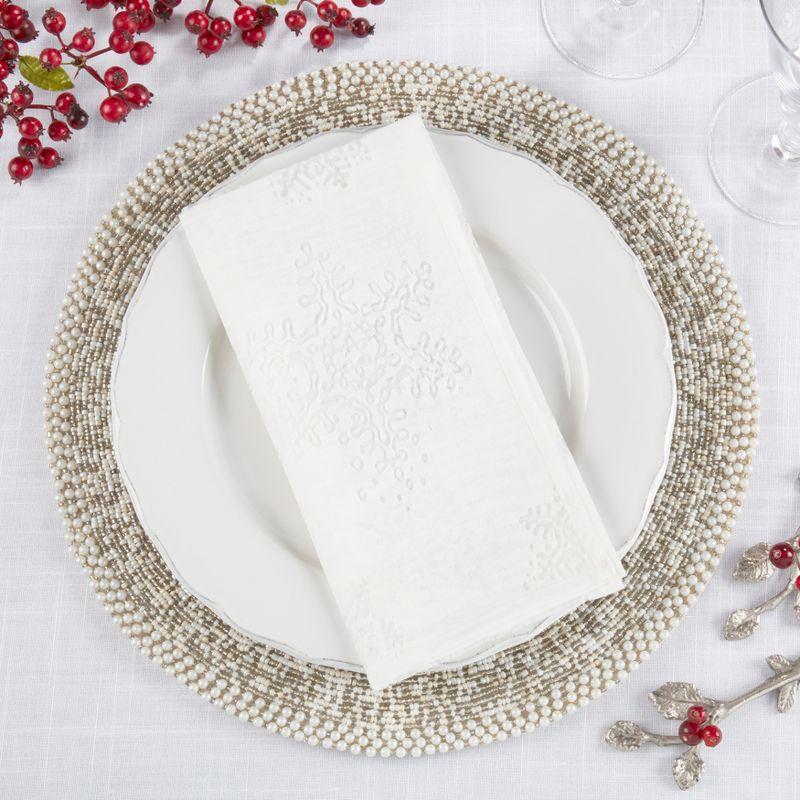 Saro Evening Snowflake Collection Polyester Embroidered Square Napkin (Set of 4)