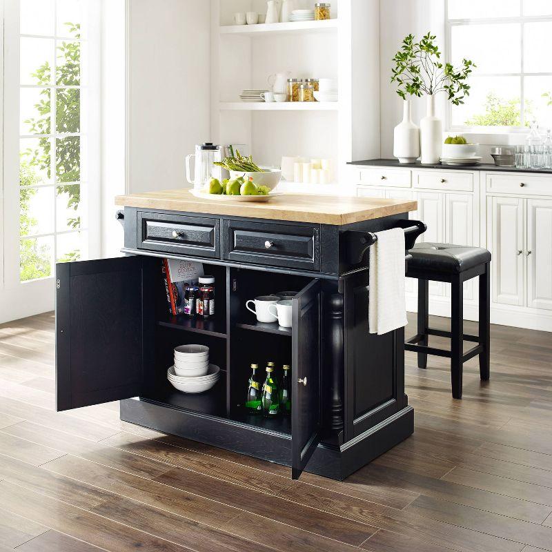 Oxford Kitchen Island with Square Seat Stools Black - Crosley: Pass-Through Storage, Towel Bars