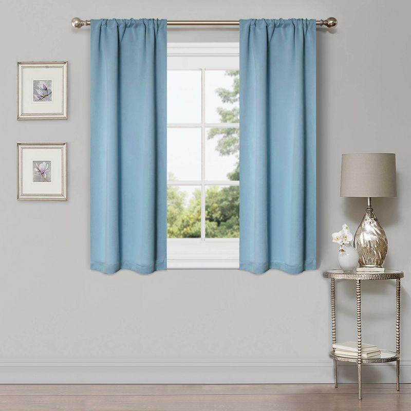 Classic Modern Solid Room Darkening Semi-Blackout Curtains, Rod Pocket, Set of 2, 26"x63", Light Blue - Blue Nile Mills