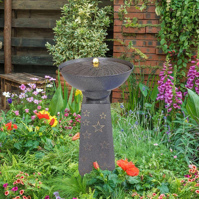 Starry Sky Black Galvanized Iron Bird Bath Fountain with LED Lights