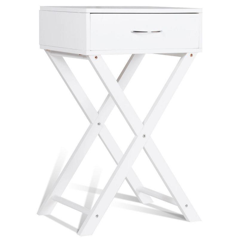 Costway 2 PCS Nightstand X-Shape Drawer Accent side End Table Modern Home Furniture White