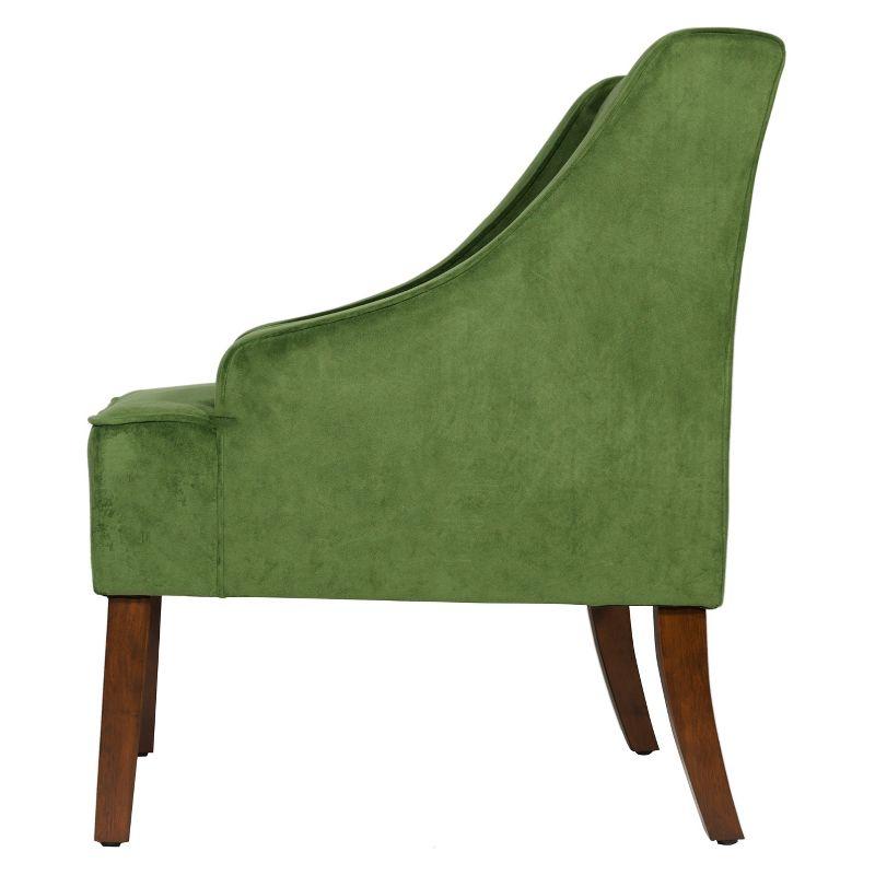 Forest Green Velvet Swoop Arm Accent Chair with Wood Legs