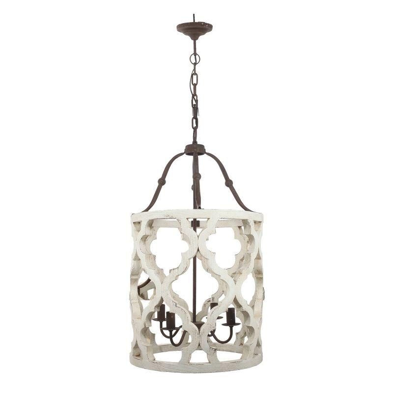 19"x33.5" 4-Light Jolette Wood Chandelier Ceiling Light Washed White - A&B Home