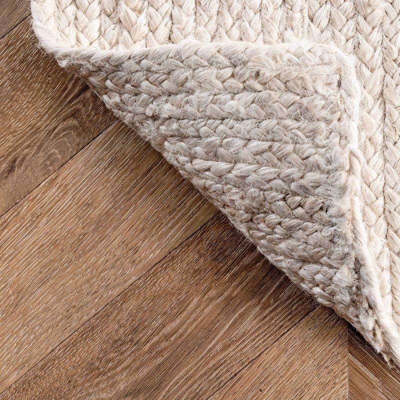 Handmade Braided Off-White Jute Rectangular Area Rug, 5' x 8'