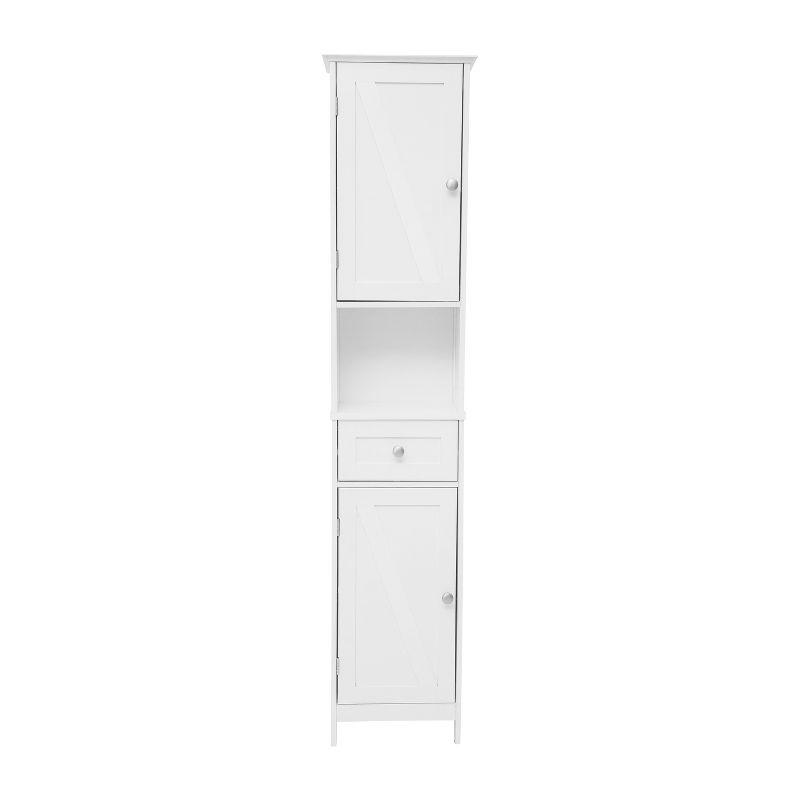 Flash Furniture Dune Freestanding Bathroom Linen Tower Storage Cabinet with Magnetic Close Doors, Adjustable Shelves, Open Display Shelf, and Drawer