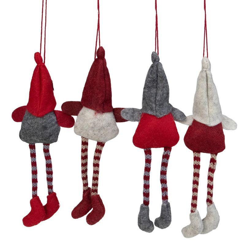 Red and Gray Plush Gnome Christmas Ornaments 8" (Set of 4)