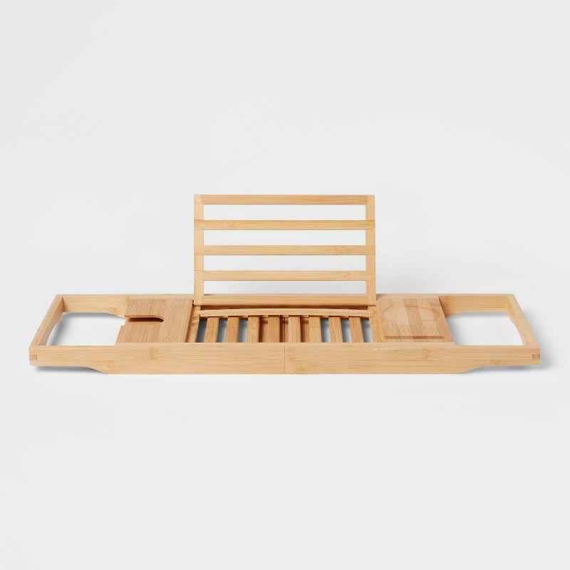 Expandable Bamboo Bathtub Caddy with Tablet Stand