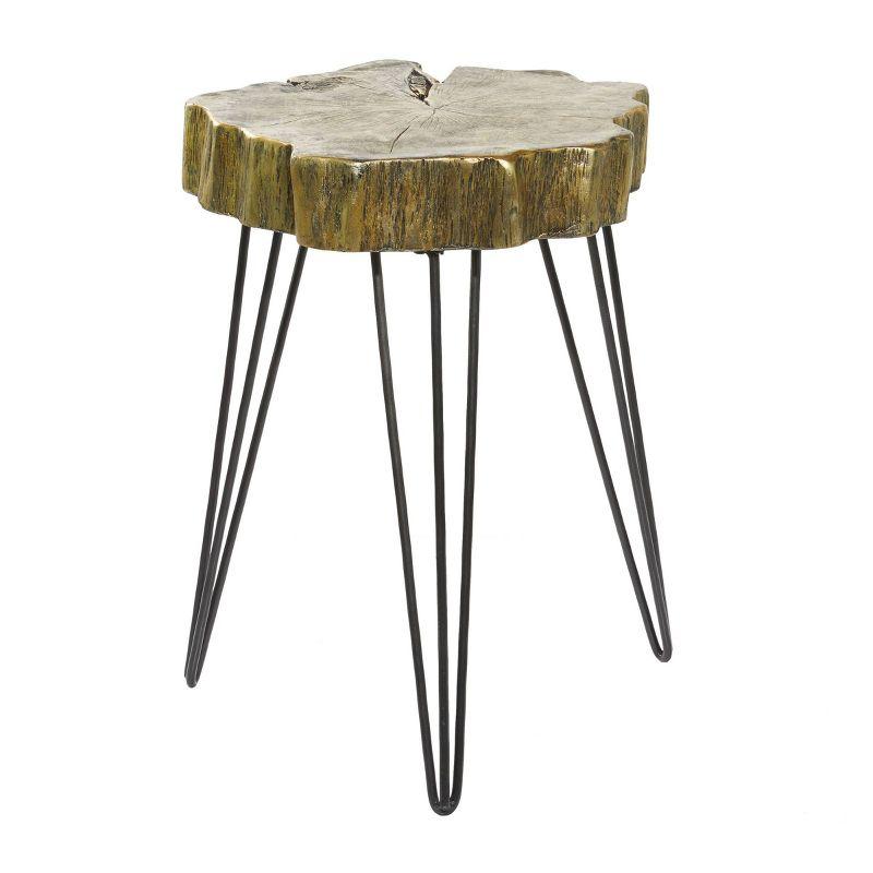 Gold Polystone and Metal Round Accent Table, 21.5"