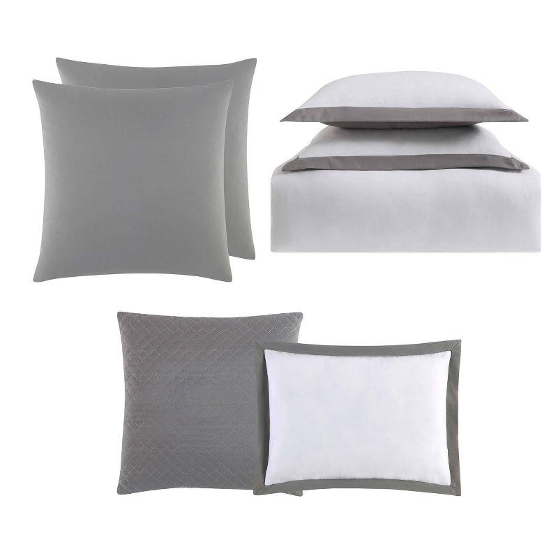 White and Gray Full/Queen Modern Duvet Cover Set with Decorative Pillows