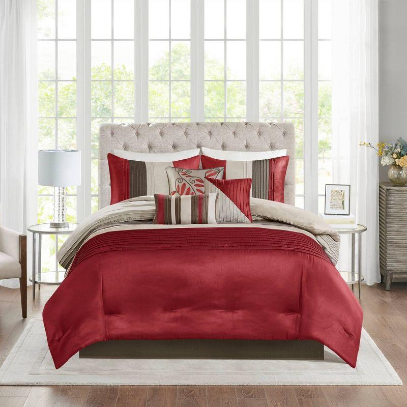 Amherst 7 Piece Striped and Pleated Comforter Set