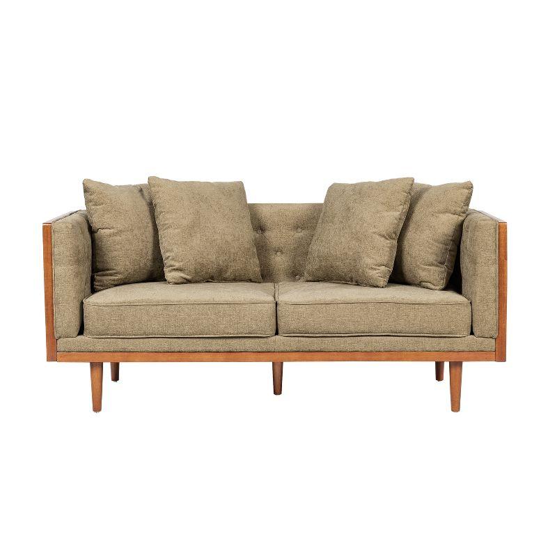 Christopher Knight Home Borah Tufted Loveseat with Accent Pillows, Dark Beige/Dark Walnut