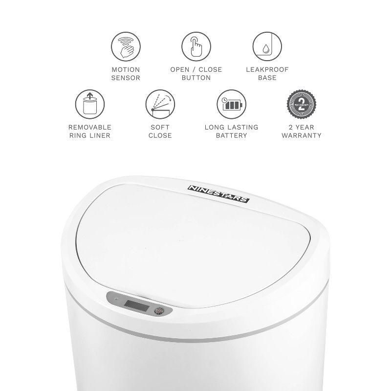 Nine Stars 8 L/2.1gal Motion Sensor Trash Can White