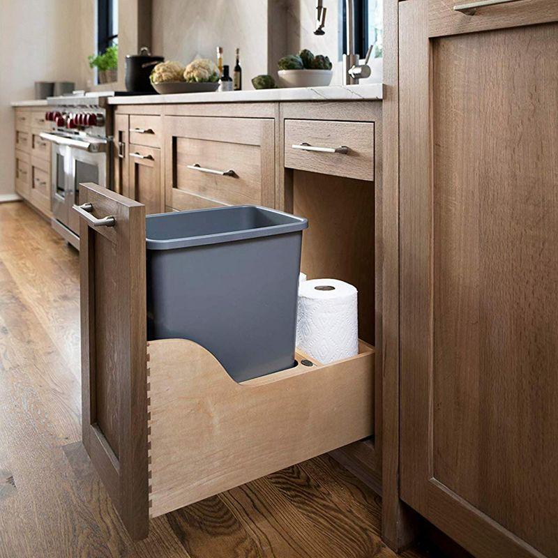 Rev-A-Shelf Pullout Trash Can for Kitchen Cabinets 35 Qt 8.75 Gal Bottom Mounted, Rear Storage, Undermount Soft-Close Slides, Silver, 4WCSC-1535DM-1