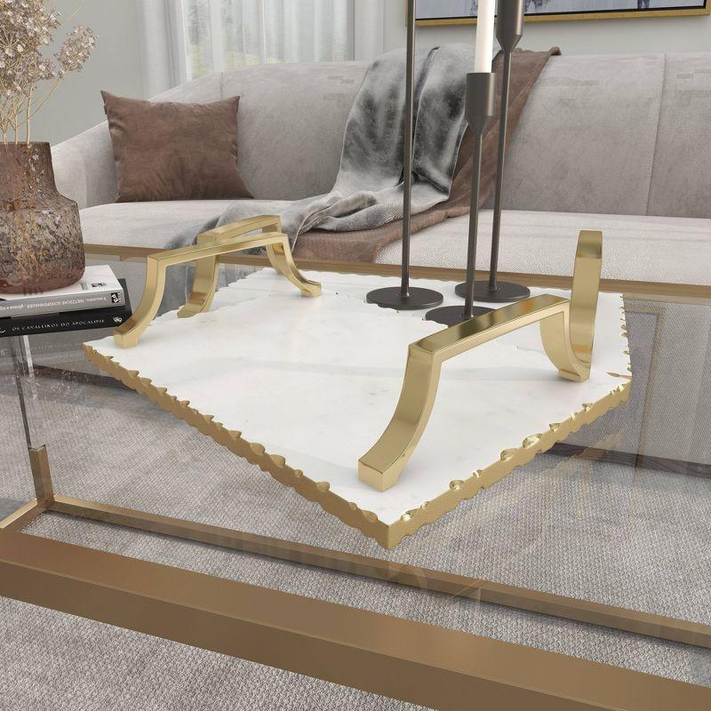 Set of 2 Rectangular Marble Tray with Metal Handles Gold - Olivia & May: Ceramic, Luxury Glam Decor