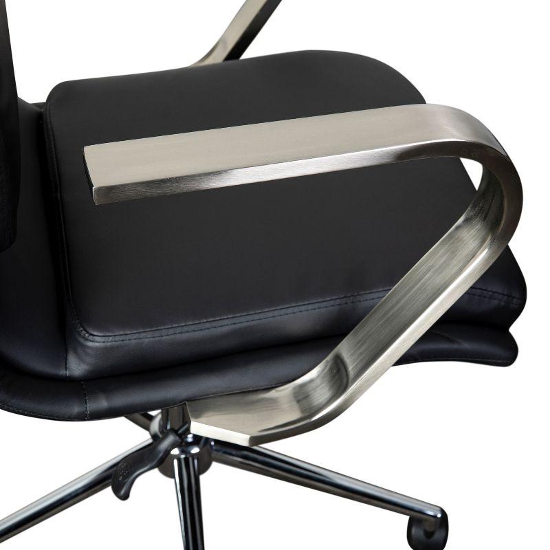 Modern Swivel Mid-Back Executive Chair in Brushed Chrome and Black Leather