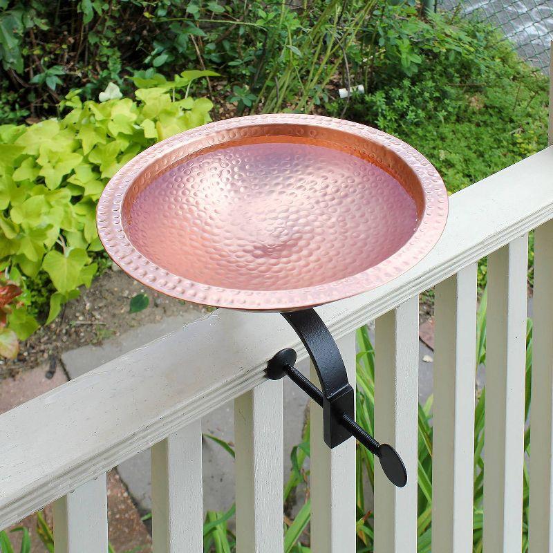 14.75" Hammered Solid Copper Birdbath with Over Rail Bracket Satin Copper - Achla Designs: Weather-Resistant, Deck Mount, No Assembly Required